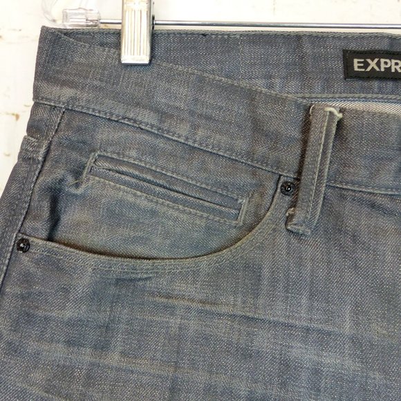 Express Jeans Mens 32X30 Gray Blake Loose Fit Boot Cut Whiskers Cotton Blend - Picture 3 of 15